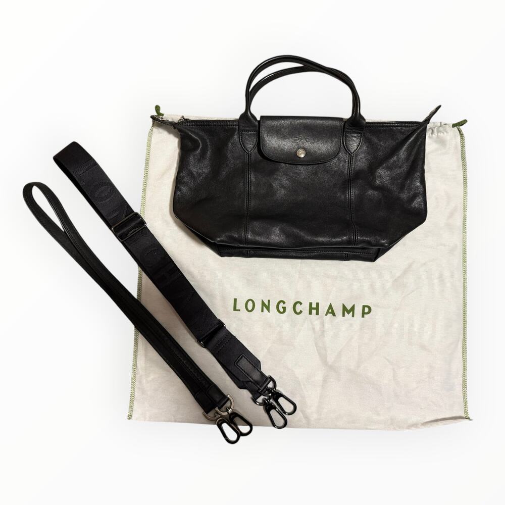 Longchamp Black Leather Top-Handle Satchel with Removable Strap - Picture 3 of 12